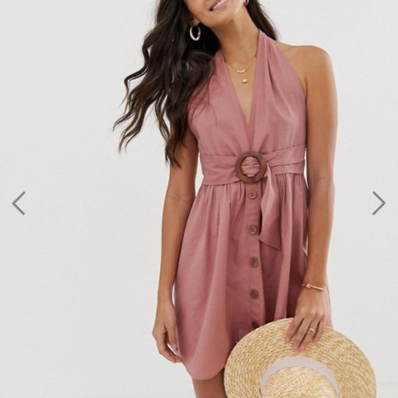 ASOS DESIGN halter neck mini button dress - Picture 1 of 7